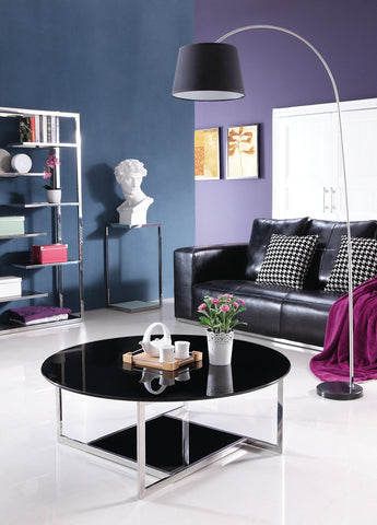 Kaveh polished  Stainless Steel  round CoffeeTable(Cm1100*400) with   Black tempered   Glass