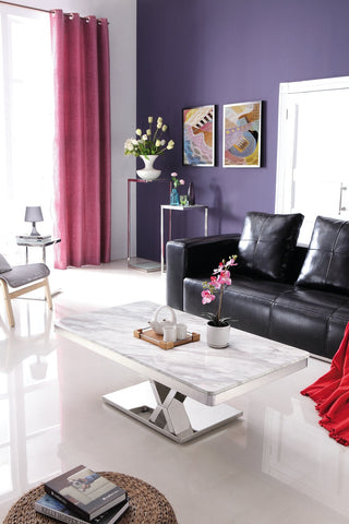 Leyla  polished  stainless steel  Coffee Table ( Cm1300*700*430) with   Faux Marble Top.