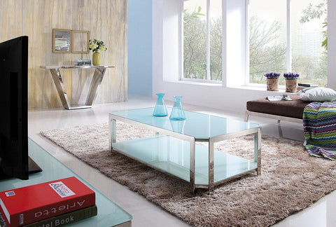 Milla  polished  Stainless Steel  CoffeeTable with white tempered glass  (Cm1300*700*400)