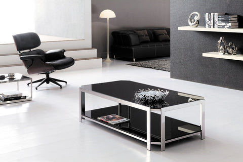 Milla  polished  Stainless Steel  CoffeeTable with black tempered glass  (Cm1300*700*400)