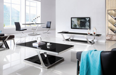Zara polished  Stainless Steel  CoffeeTable (Cm1300*700*400) with    Black tempered   Glass,