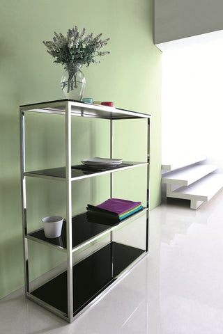 Stainless Steel Shelving Unit with black glass top