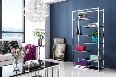 Stainless Steel Shelving Unit with Black Glass top