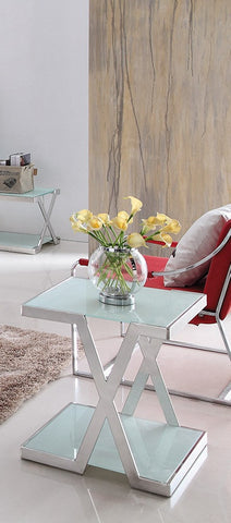 Nilia pollished  Stainless Steel  End Table (Cm 500*500*550) with Black tempered Glass.