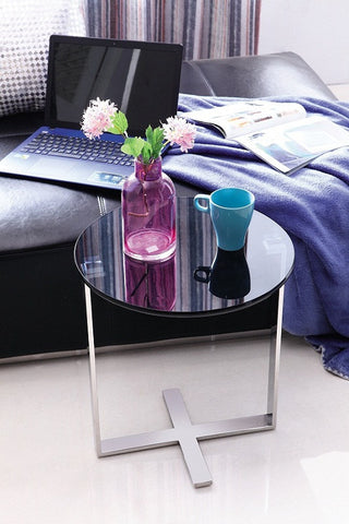 Connie Gold Rose or Sliver pollished Stainless Steel  End Table (Cm 420*470) with  Black tempered   Glass.