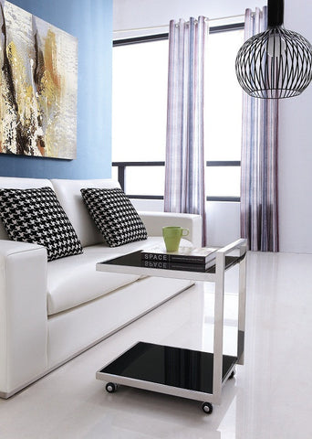 Jamie Silver or Gold Rose pollished  Stainless Steel  End Table/Trolley (Cm 500*500*500) with  Black tempered   Glass.
