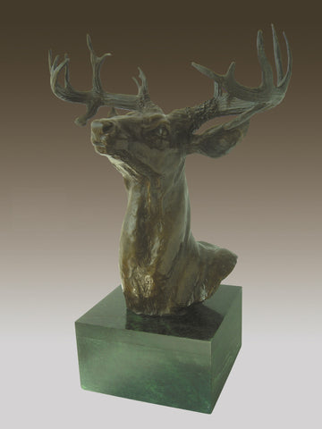 Chinese Folk Art Bronze Marble Deer Head Bust Animal Statue sculpture