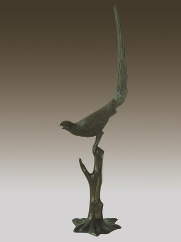 Pheasant on Tree bronze sculpture art deco