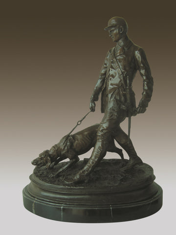 Hunter and Dog bronze marble sculpture Art Deco