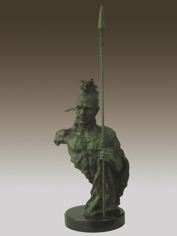 NATIVE AMERICAN INDIAN CHIEF GERONIMO BUST SPEAR BRONZE STATUE SCULPTURE SIGNED