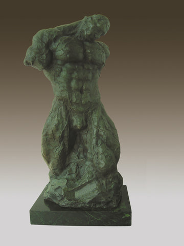 Western Art Bronze & Marble muscular buffed naked man nude statue