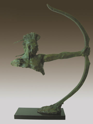Bronze Indian Warrior With Bow And Arrow