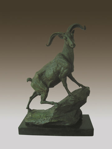 Mountain Goat Ibex Bronze and Marble Sculpture