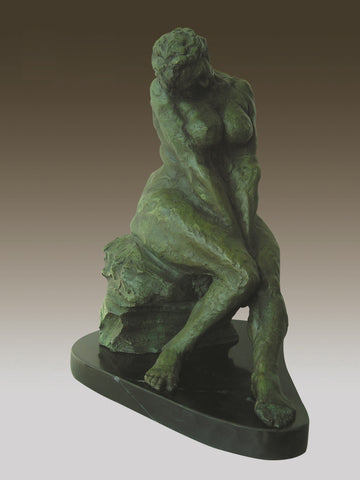 Nude Women sitting  Bronze and Marble sculpture home Deco