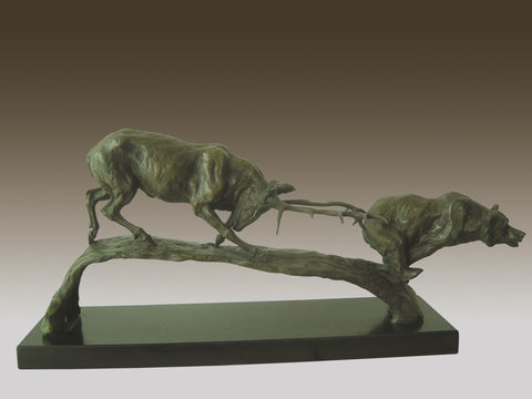 Deer fights Bear Sculpture Home Deco